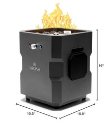 Ukiah TK-1044-T2BLK Portable Fire Pit, 15-1/4 in OAW, 15-1/4 in OAD, 16 in OAH, Propane, Piezo Ignition, Steel