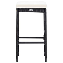 7 Piece Poly Rattan Outdoor Patio Bar Set with Cream Cushions, Black PE Wicker Bar Table and 6 Stools, Weather Resistant Dining Set for Garden, Balcony, Poolside Entertaining with Tempered Glass Top