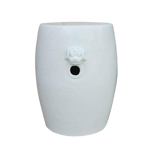 JOYNOW Ceramic Garden Stool Decorative Garden Stools White Lion Head Ceramic Stool Pier Cool Sofa Side Table Vanity Stool Sample Room Drum Stools Garden Stool Ceramic