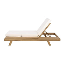 Outdoor Lounge Chair Set, Acacia Wood Tanning Bed with Water-Resistant Reclining Chair Cushions, Space Available on One Side for Poolside Balcony Backyard Patio, 4" Thick, Cream（Triple Folding）