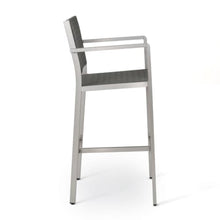 Homyee Stylish Outdoor Bar Height Pub Chairs w/Sturdy Metal Frame & Footrest for Poolside, Contemporary Aluminum Patio Bar Stools w/PE Rattan Back & Seat for Garden, Deck, Porch, Set of 2