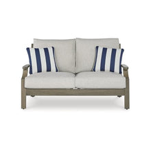 Signature Design by Ashley Rainier Ranch Outdoor Loveseat with Cushions and Pillows Light Brown & Light Gray