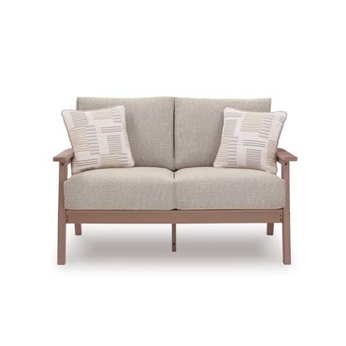 Signature Design by Ashley 2-Seater Outdoor Patio Loveseat, Driftwood