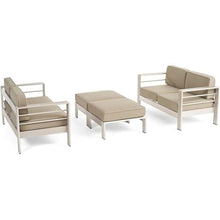 Noble House Cape Coral 4-Seater Aluminum Loveseat and Ottoman Set Silver/Kahki