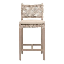 Outdoor Escape Beige Costa Counter Stool, Removable Seat Cushion, Solid Teak and Metal Frame, Ecru Weave, Patio Dining