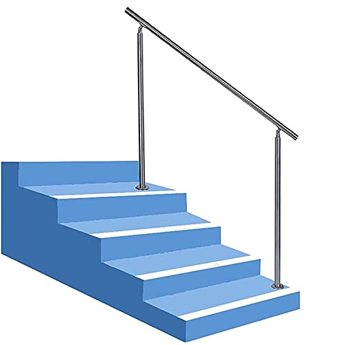 Swimming Pool Handrail Picket Stair Railings Decking Round Pipe Tube Banister Brushed Rail Bars Fixings Rail Base Adjustable Angle Sloping Steps for Indoor Outdoor Gardens,100cm(39.37in)