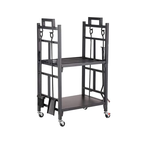 WXPWAMZ Floor-To-Ceiling Multi-Level Firewood Storage Rack With Wheels Metal Fireplace Log Holder Indoor Outdoor