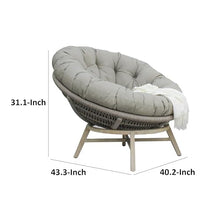 Benzara 43 Inch Outdoor Lounge Chair Acacia Wood Rope Frame Gray Beige Brown