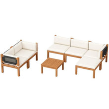 Devoko 7 Piece Acacia Wood Patio Sofa, Outdoor Sectional Coach and Love Seat with Coffee Table, Acacia Wood Patio Furniture Set for Balcony,Porch,Garden