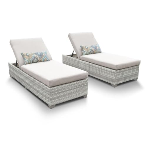 Afuera Living Wicker Patio Chaise Lounge Set of 2 Beige