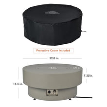 Propane Outdoor Fire Pit Table, Flint & Concrete Look 32-inch Round Patio Propane Fire Table 50,000 BTU w/Lid, Glass Rocks, Cover, Pre-Attached 10ft Hose