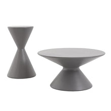 Christopher Knight Home Nowin Lightweight Concrete Outdoor Side Table Set of 2, Patio Round Coffee Table Set with Small Plant Stand, Hourglass-Shaped 2 Outdoor Table for Garden/Backyard, Gray