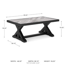 Signature Design by Ashley Beachcroft Farmhouse Weather and Rust Resistant Outdoor Coffee Table with Porcelain Tabletop, Black & Light Gray