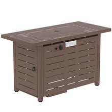 42 Inch Outdoor Propane Gas Fire Pit Table, 50,000 BTU Auto Ignition Rectangular Gas Firepit with Slat Tabletop, Lid, Lava Rocks, Rain Cover, CSA Certification, Brown