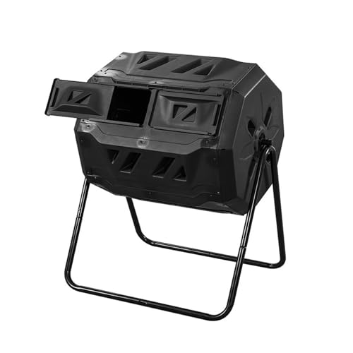 43 Gallon Dual Chamber Compost Tumbler Outdoor Rotating Composter Bin with 360° Tumbling Superior Aeration & Sturdy Steel Frame Fast Efficient Composting for Garden & Yard Waste (Black)