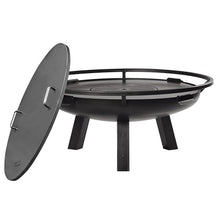 Ember 24" Cooking Fire Pit, Grill Plate and Cover Lid Attachment, Wood Burning for Backyard Grilling Campfire for Camping, Medium Outdoor Steel Firepit by Good Directions