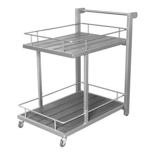 Pemberly Row Modern Aluminum Outdoor Trolley, Gray Frame with Polyresin Shelves, 36 in x 25 in x 38 in, Lightweight Durable Bar Cart with Wheels for Indoor or Outdoor Hosting