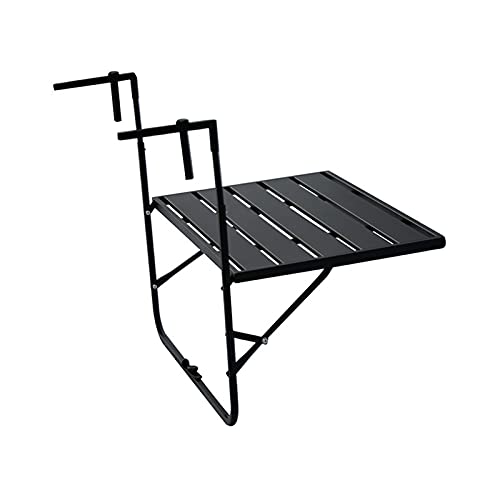 Outdoor Side Tables Foldable Balcony Railing Hanging Table Adjustable Wall-Mounted Workbench Floating Shelves Modern Home Bar Metal Folding Hanging Table (Black)