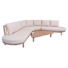 Christopher Knight Home Gemsy 118" Acacia Wood Outdoor Patio Furniture Set with Cushion, Outdoor Half Moon Curved Sectional Sofa Set with Coffee Table, Patio Sectional Sofa Set, Beige+Light Teak