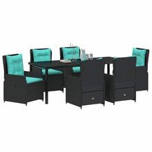 LKJVFCPW 7-Piece Garden Dining Set, Outdoor Patio Furniture with Cushions, Black Poly Rattan Table and 6 Chairs for Backyard, Deck, and Poolside