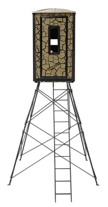 MUDDY Gunner Box Blind with Deluxe 10' Tower, Steel Wall Construction, Cracked Mud Camo Multi