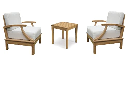WholesaleTeak Somer 3 Pc Lounge Chair Set with Cushions Canvas White