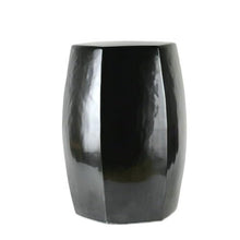 LINKIO Garden Stool Ceramic Decorative Garden Stool - Color Glaze Six-Sided Drum Cooler Stool in Blue and Black for Outdoor and Indoor Use Ottomans(Black)