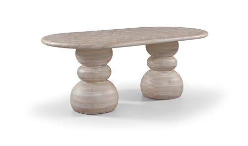 Meridian Furniture 77036Travertine-DT Navo Collection Art Deco Indoor/Outdoor Concrete Dining Table with Travertine Finish, 78.75" W x 39.5" D x 30" H, Travertine