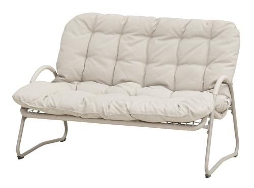 Outdoor PE Rattan Double Chair Loveseat with Cushioned Seat, Metal Frame, Curved Armrests, Woven Patio Bench Sofa for Porch Garden Poolside Balcony Backyard Conversation Lounging Relaxation