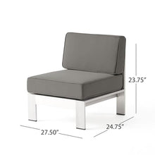 Christopher Knight Home Armless Club Chair Set of 2, Aluminum Frame Outdoor Seating, Aluminum Patio Chair with Cushion, Poolside Armless Seating, Modular Sectional Outdoor Furniture, Khaki