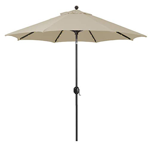 Phat Tommy 9 ft Auto Tilt Umbrella with LED lights and UV Resistant Fabric, Beige