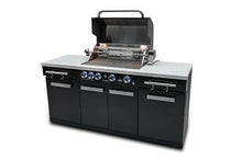 Mont Alpi Premium 70"W x 24"D Black Stainless Steel Outdoor Kitchen Island with 32"W 4-Burner BBQ Grill plus Accessory Bundle - Natural Gas Conversion Kit + Dual Sided Griddle Plate + Charcoal Tray
