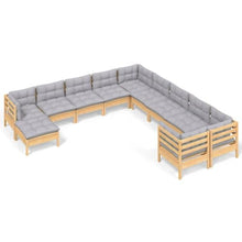 KPOTUERTU 11 Piece Pinewood Patio Lounge Set with Gray Cushions