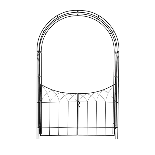 Deco 79 Metal Indoor Outdoor Arched Gate Garden Arbor with Lattice Work Sides, 55" x 14" x 86", Black