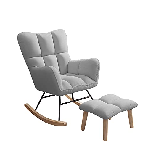 HCZKIUJ Footstool Rocking Chair, Soft Cushion Relaxing Lounger with Solid Wood Legs and Footstool, Recliner Armchair for Indoor Yard Patio, 4 Colors Living Room Chair (Light Gray 75x55x82cm)