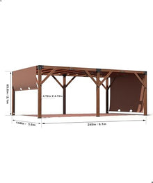 GAOMON 12x20 FT Wood Pergola with Retractable Shade Canopy Reddish-Brown