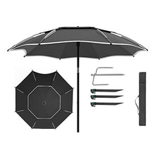 ARGENTFLUX Windproof Beach Umbrella, PortableProtection Fishing Umbrella, Tilt Aluminum Pole, Sun Shade Parasol, with Bag, Black(220cm/7ft)