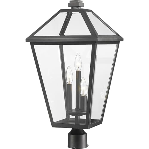 Z-Lite 3 Light Outdoor Post Mount Fixture 579PHXLR-BK, Clear Beveled