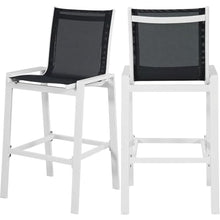Outdoor Escape Black Fabric Outdoor Patio Barstool Set of 2, Cushioned Seat, 29-Inch Height, 17.5-Inch Wide, 16-Inch Deep, Contemporary Style