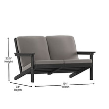 Flash Furniture Poly Resin Adirondack Loveseat, Black/Charcoal Cushions