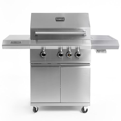 Victory 54.5"W x 25"D x 48.4"H Premium 3-burner 48000 BTU Stainless Steel Liquid Propane Gas Backyard Patio BBQ Grill + Searing Infrared Side Burner + 8 Accessory Hooks + Wheels for Outdoor Cooking