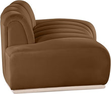 Meridian Furniture 44093Saddle-L Jace Collection Art Deco Loveseat, Ultra Luxe Saddle 460 GSM Velvet, Natural Finish Rubberwood Base, Eucalyptus Wood Frame, Tufting, 78.5" W x 38.5" D x 28" H, Saddle