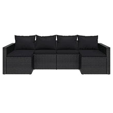 2 Piece Patio Lounge Set with Cushions, Black Poly Rattan Outdoor Furniture
