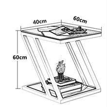 NRFJFOP Living Room Sofa Side Table Cabinet Corner Z-Shaped Small Coffee Tempered Glass Square