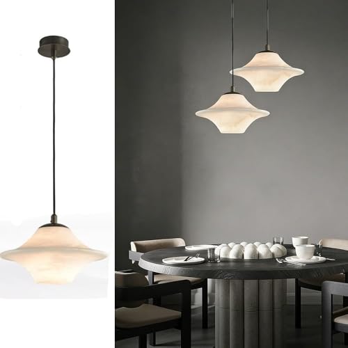 zhongheng Natural Alabaster Pendant Lights Kitchen Island, 7.1in White Lamp Fixtures, Light Marble Shade, for Bedroom Bathroom Dining Room Living