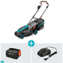 Gardena Ready-To-Use PowerMax 37/36V P4A Battery Powered Lawn Mower: Up to 350 m², Cutting Width 37 cm, Capacity 45 L, Central Adjustable Cutting Height, PowerPlus Eco-Modus Engine (14638-20)