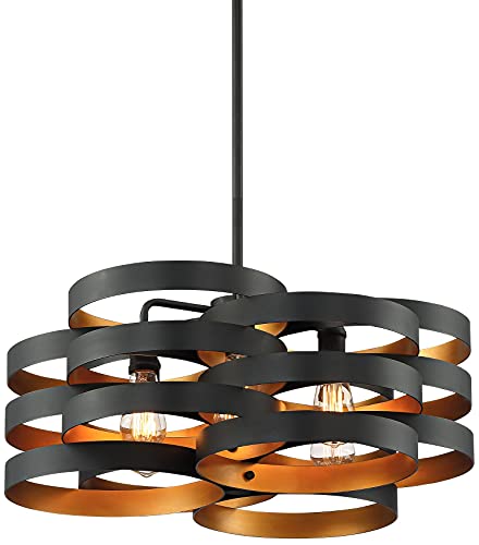 Possini Euro Design Zia Black Gold Metal 6-Light Chandelier Black