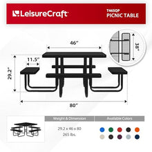 Leisure Craft 46" Square Metal Picnic Table with Bench for 8, Made in USA