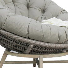 Benzara 43 Inch Outdoor Lounge Chair Acacia Wood Rope Frame Gray Beige Brown