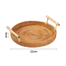 LSSOAZZVVN Small Picnic Basket Hand-Woven Storage Round Wicker Basket Rattan Storage Tray Bread Fruit Food Breakfast Picnic Basket Kitchen Storage Basket (Color : Medium) (Medium)